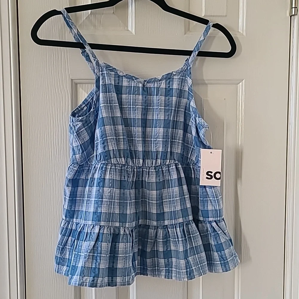 SO BRAND GIRLS ADJUSTABLE SPAGHETTI STRAPS BLUE PLAID SUMMER TOP SIZE XL